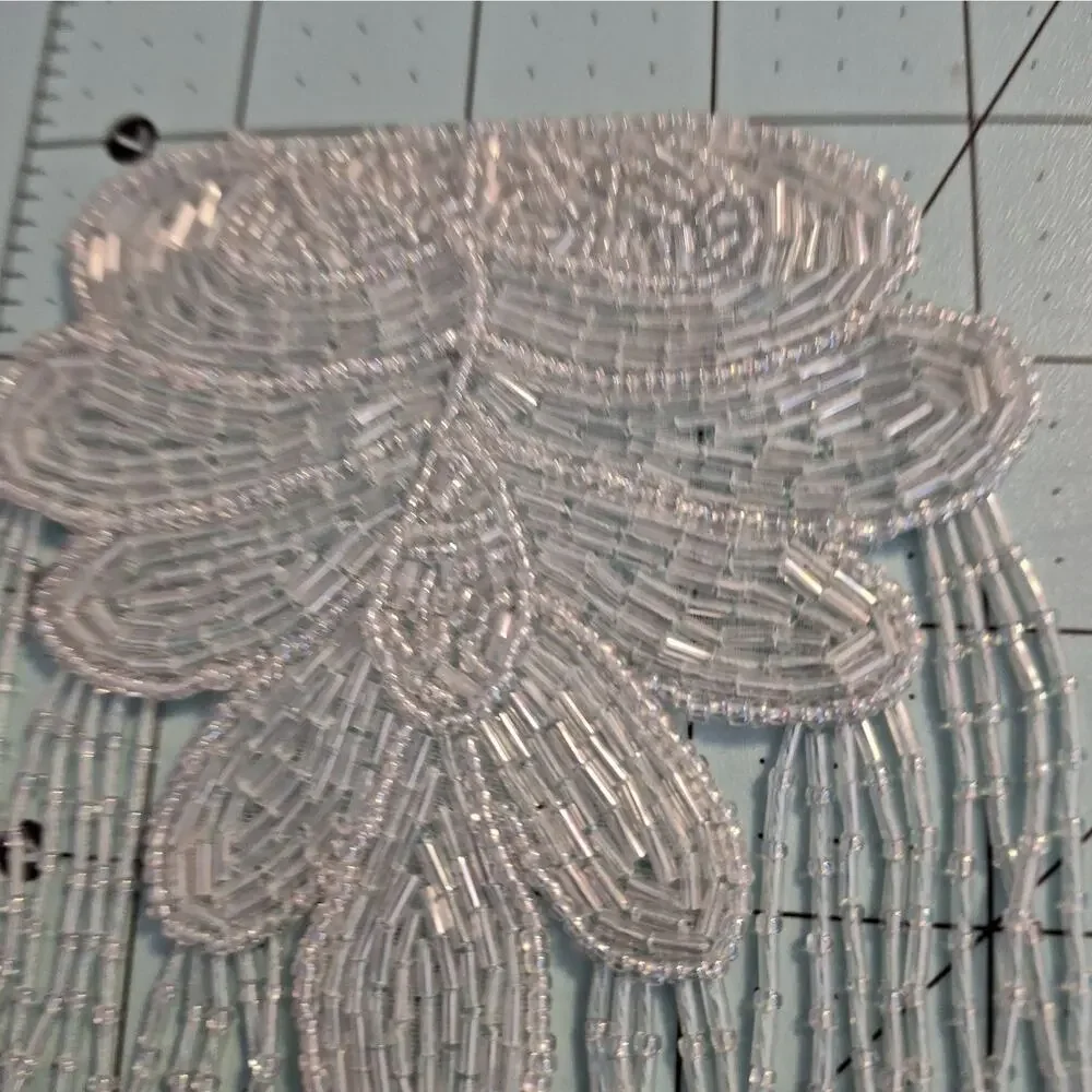 Aqua beaded epaulet appliques set of 2